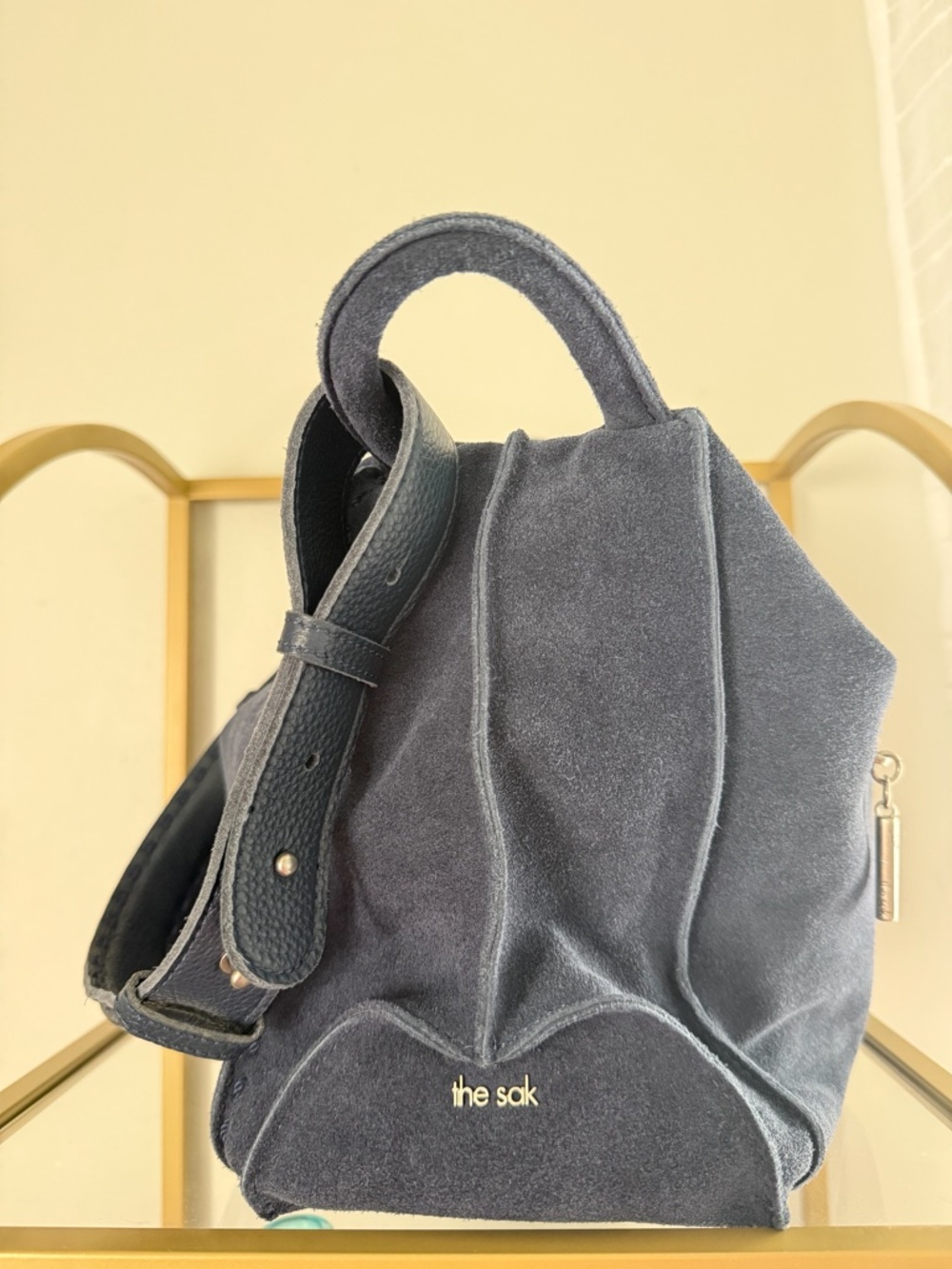 The Sak Navy Blue Suede Leather Hobo Shoulder Bag Adjustable Strap - Picture 3 of 9